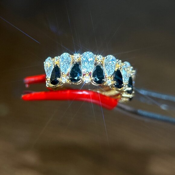 925 Gold Vermeil Alternating Black/White Cz Ring - Picture 4 of 11